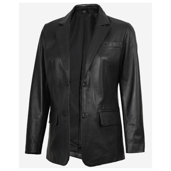F Jacket Jackets & Blazers - Two Button Notch Lapel Black Leather Blazer Jacket Sz M/L